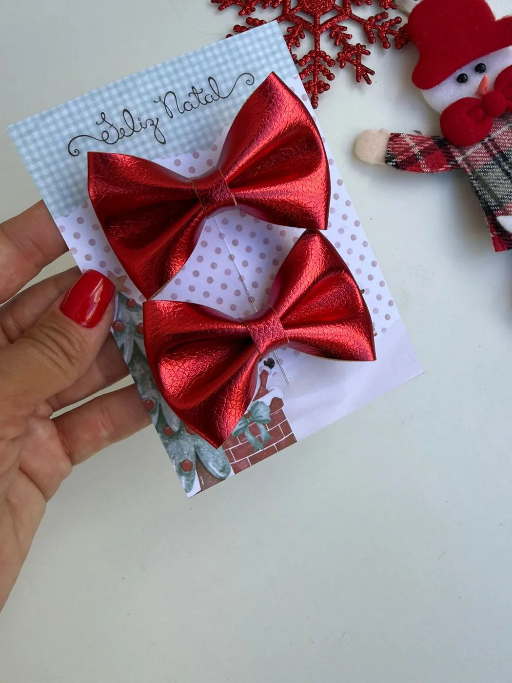 Parzinho Laço Vermelho Metalizado Natal