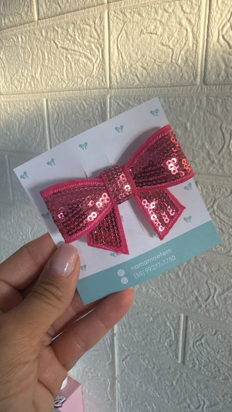 Hairclip Laço Lantejoula Pink