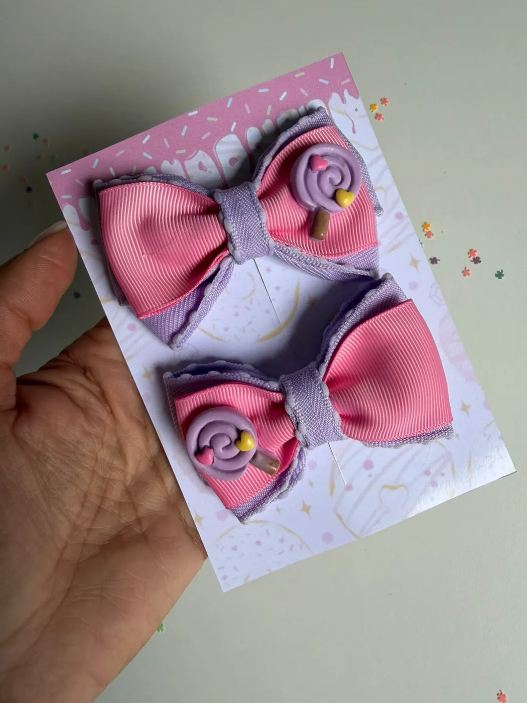Parzinho Laço Rosa e Lilás com Pirulito