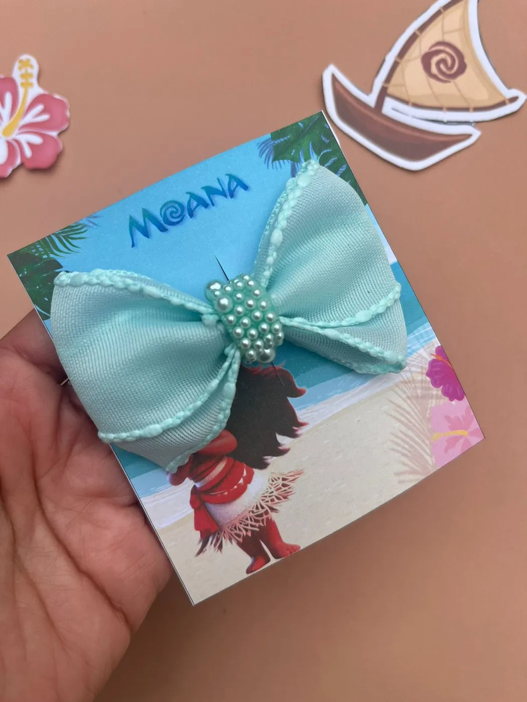 Laço Moana Azul Bebê com Pérolas