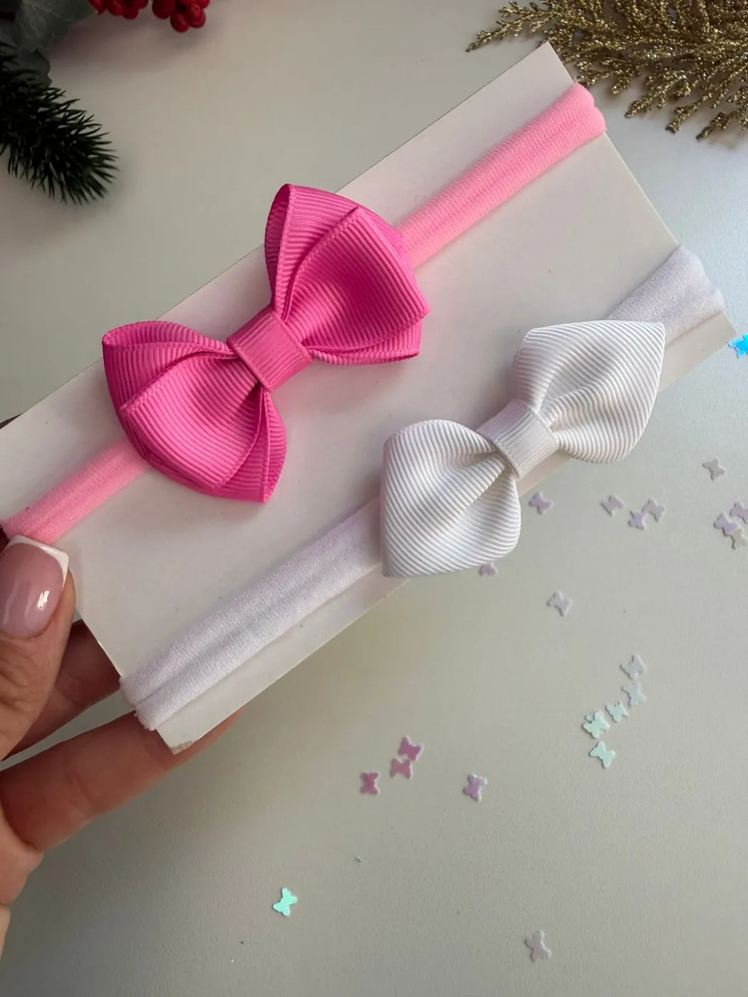Kit Faixinhas de Bebê Laço Pink e Branco
