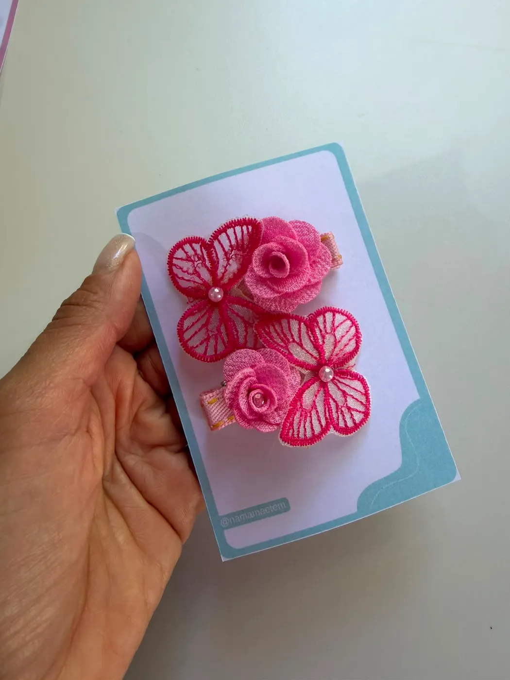 Kit Hairclips Flor Pink e Borboleta Rendada