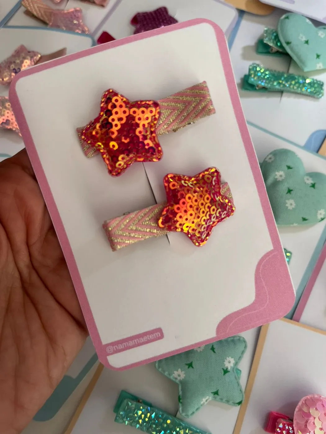 Parzinho Hairclip Estrela Lantejoula Laranja