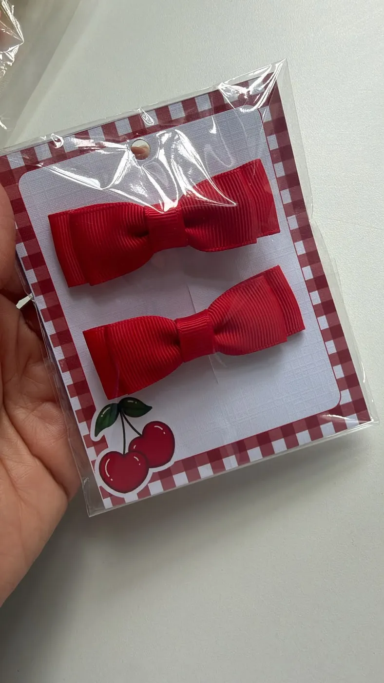 Parzinho Laço Cetim Vermelho Cerejinha