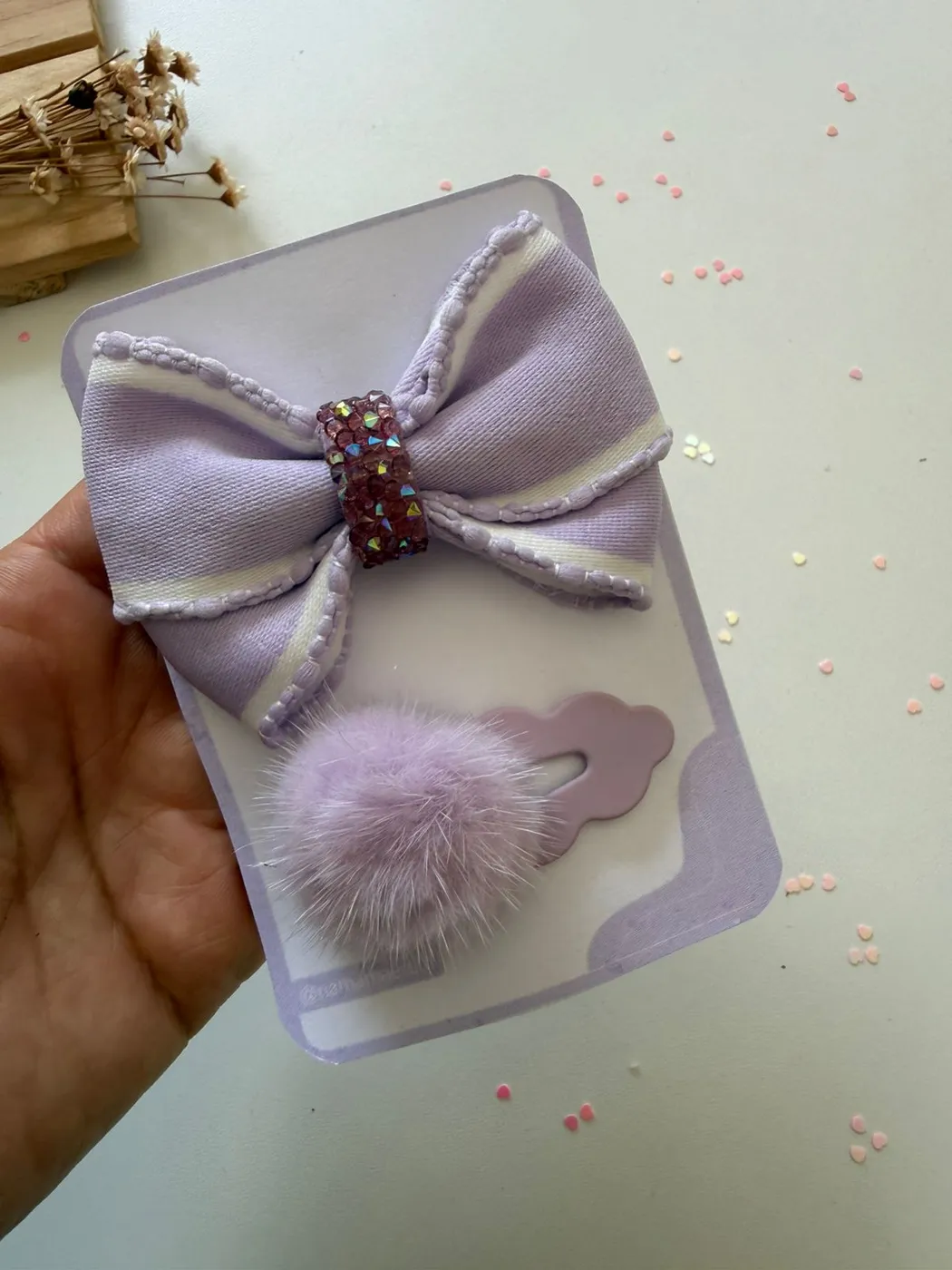 Kit Laço Lilás e Hairclip Pompom