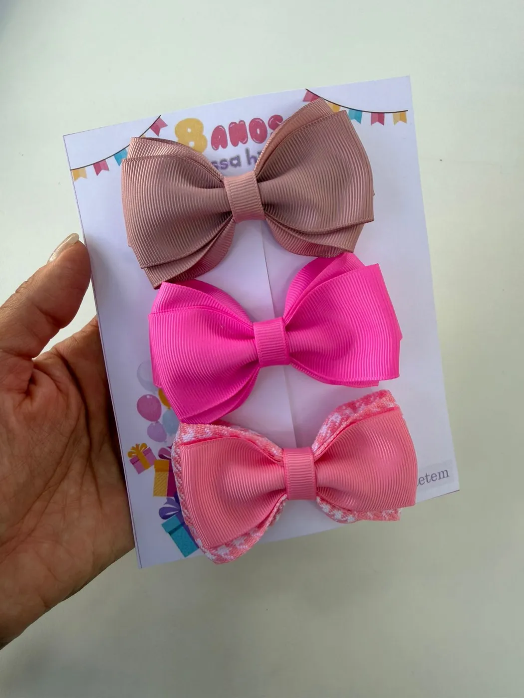 Trio de Laços Nude Pink e Rosa Poá