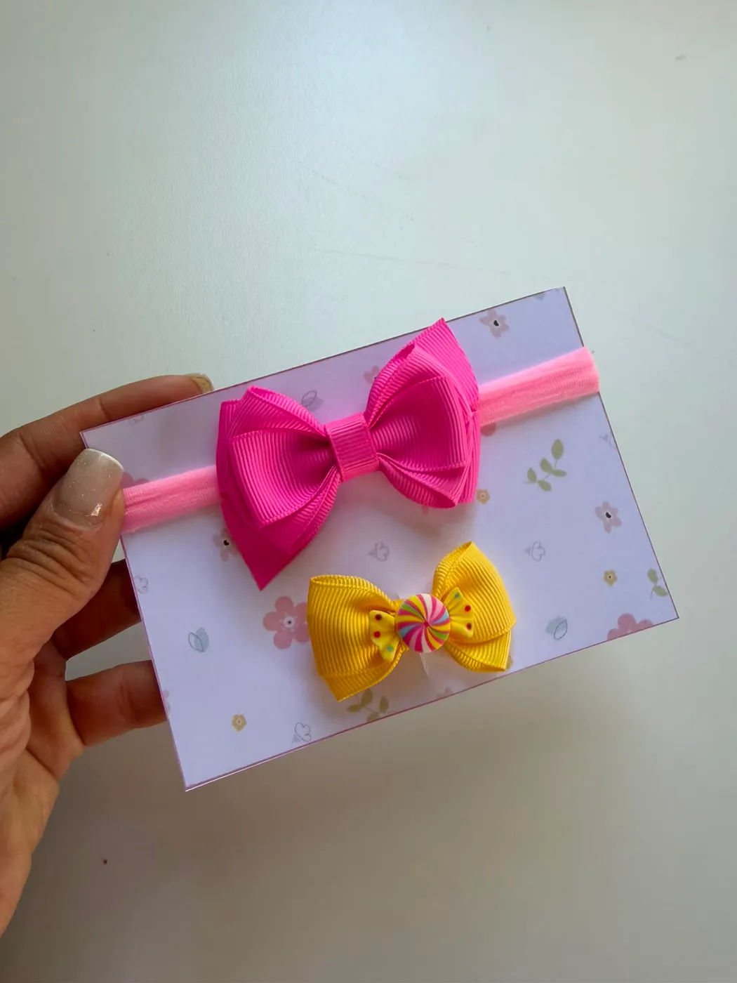 Kit Faixinha de Bebê Laço Pink e Amarelo