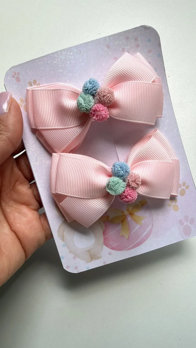 Parzinho Laço Rosa Bebê com Florzinhas