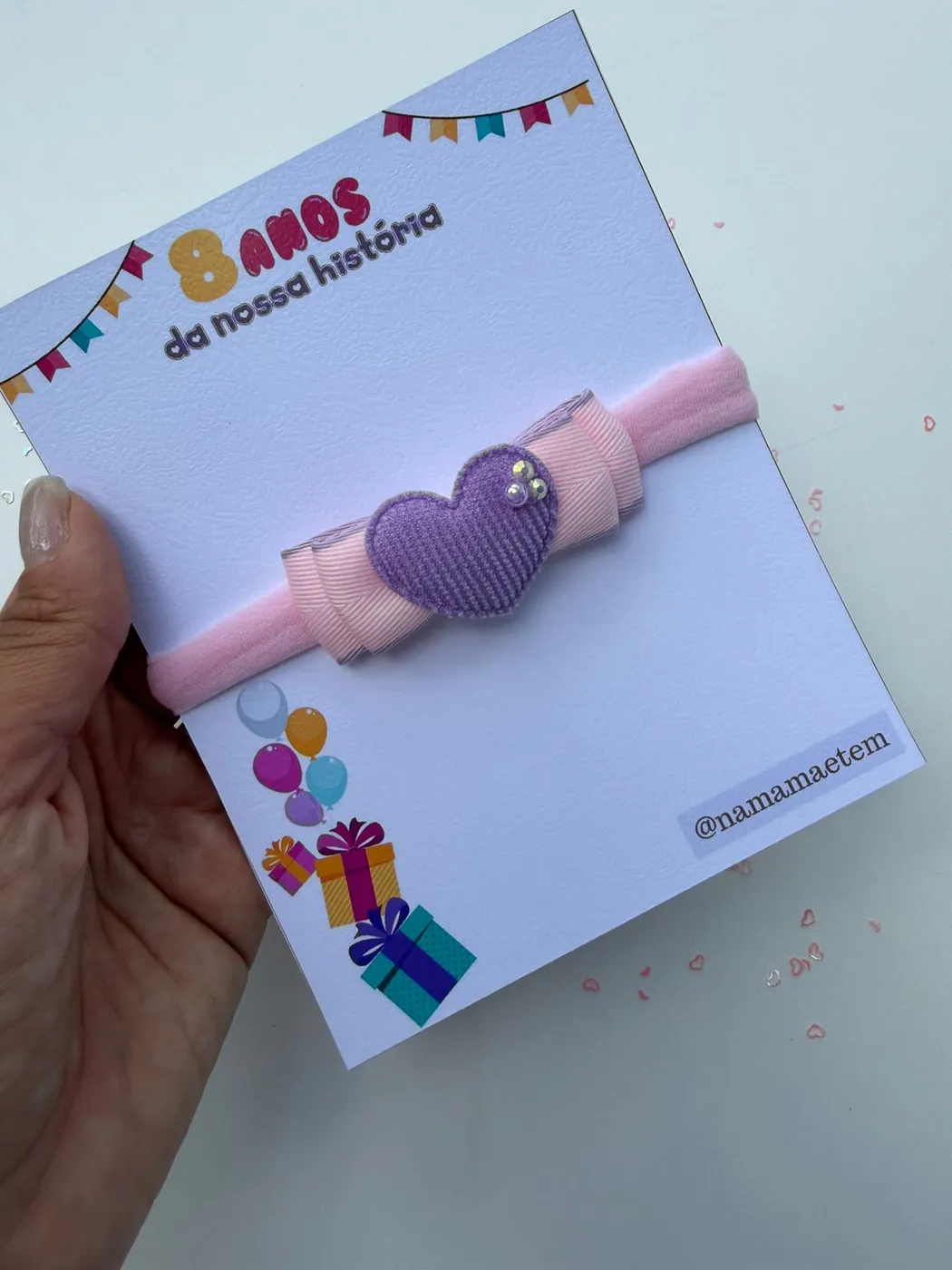 Faixinha de Bebê Coração Lilás Rosa
