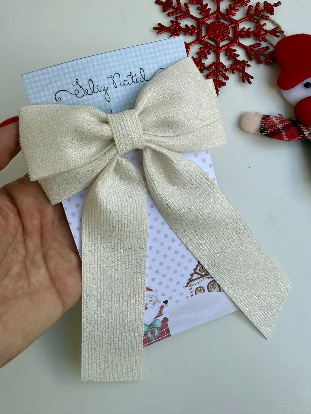 Laço com Pontas Glitter Off White