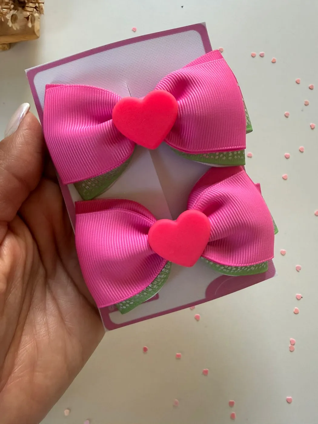 Parzinho Laço Rosa Pink com Coração