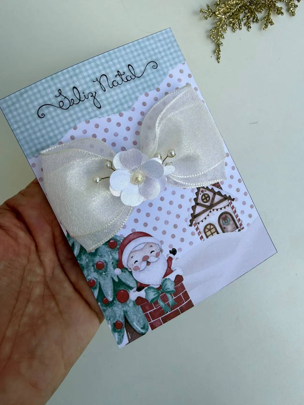 Laço Organza Branco com Florzinha Natal