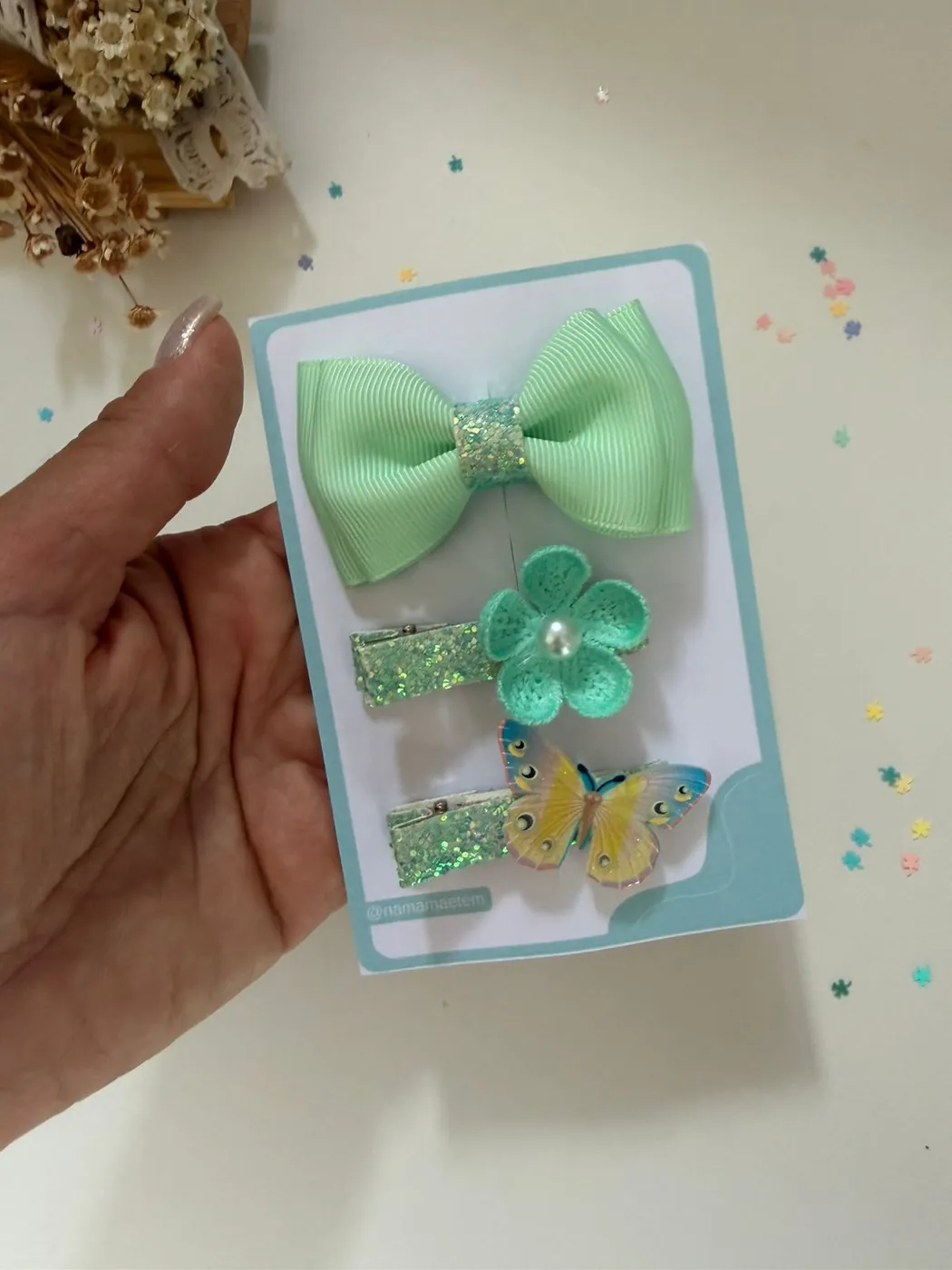 Kit Laço Verde Menta com Baby Clips