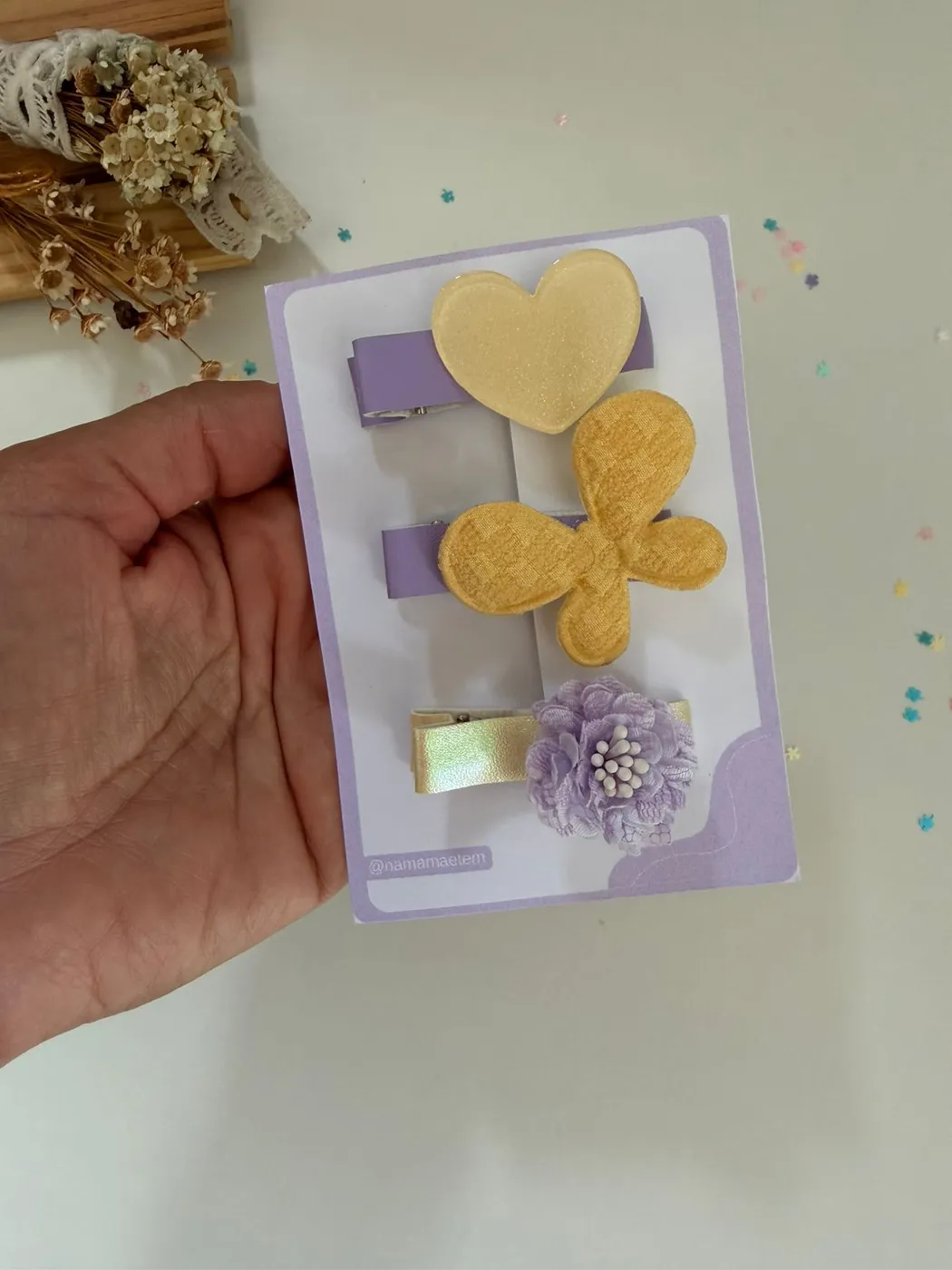 Kit Baby Clips Coração e Borboleta Amarelo
