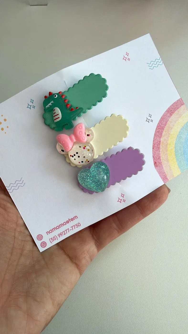 Kit Hairclips Gatinho Verde e Lilás