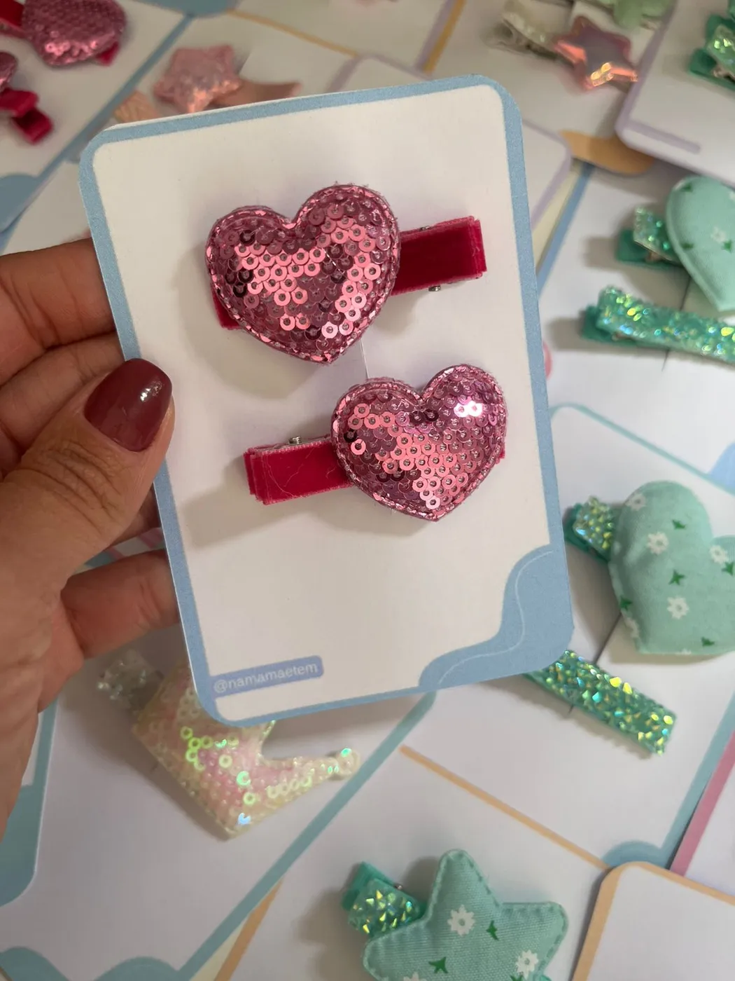 Parzinho Hairclip Coração Glitter Rosa