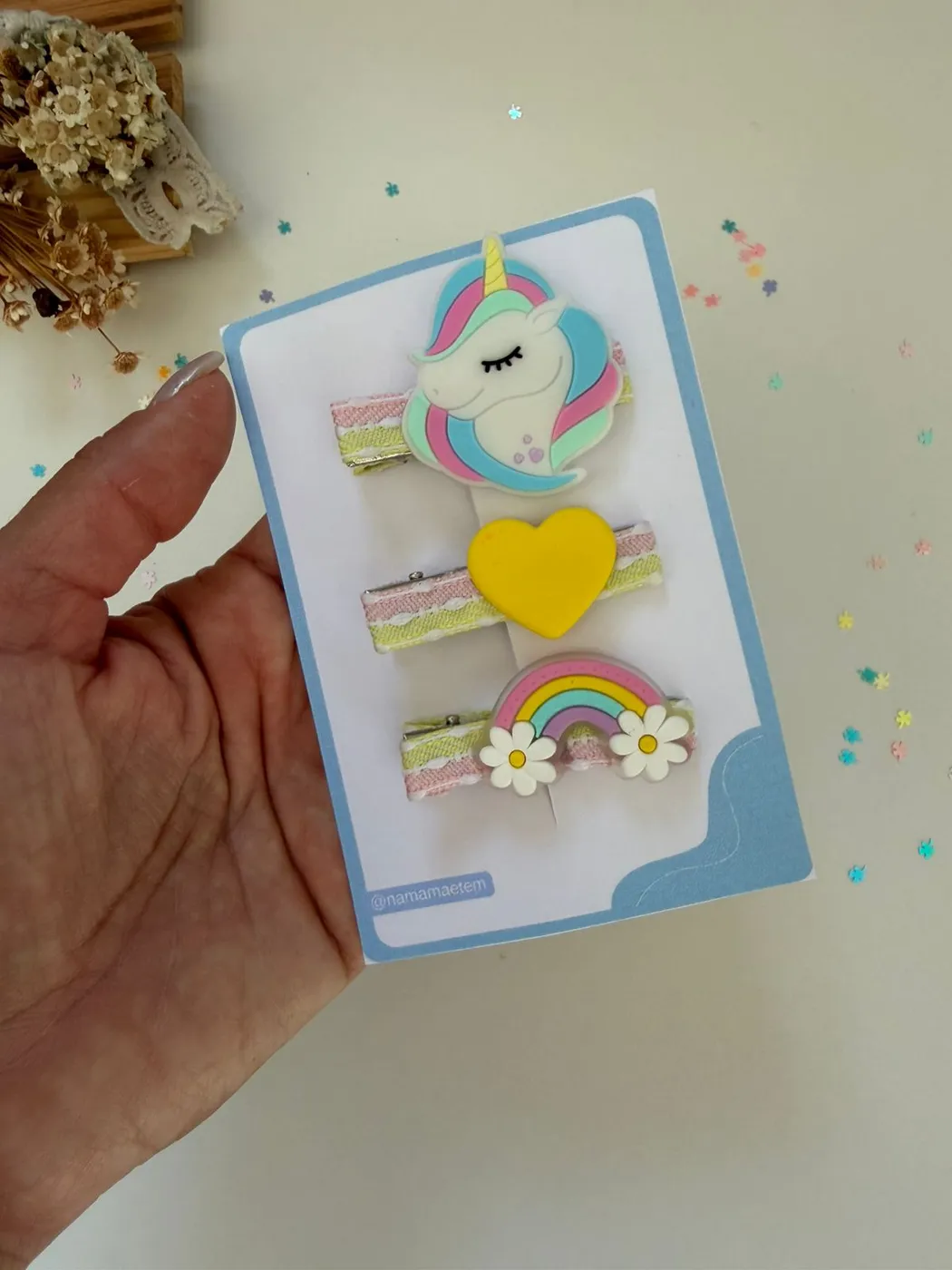 Kit Hairclips Unicórnio e Arco-Íris