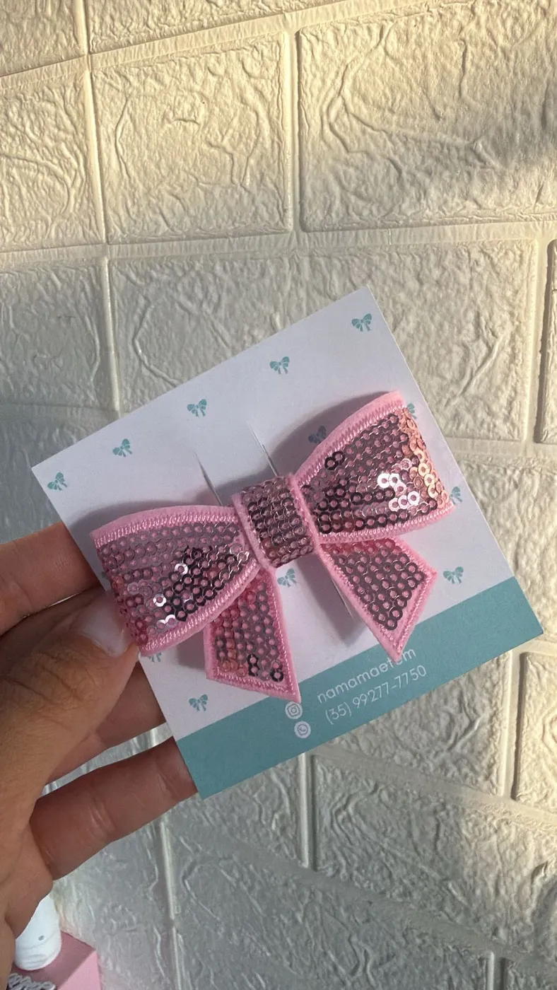Hairclip Laço Lantejoula Rosa Bebê