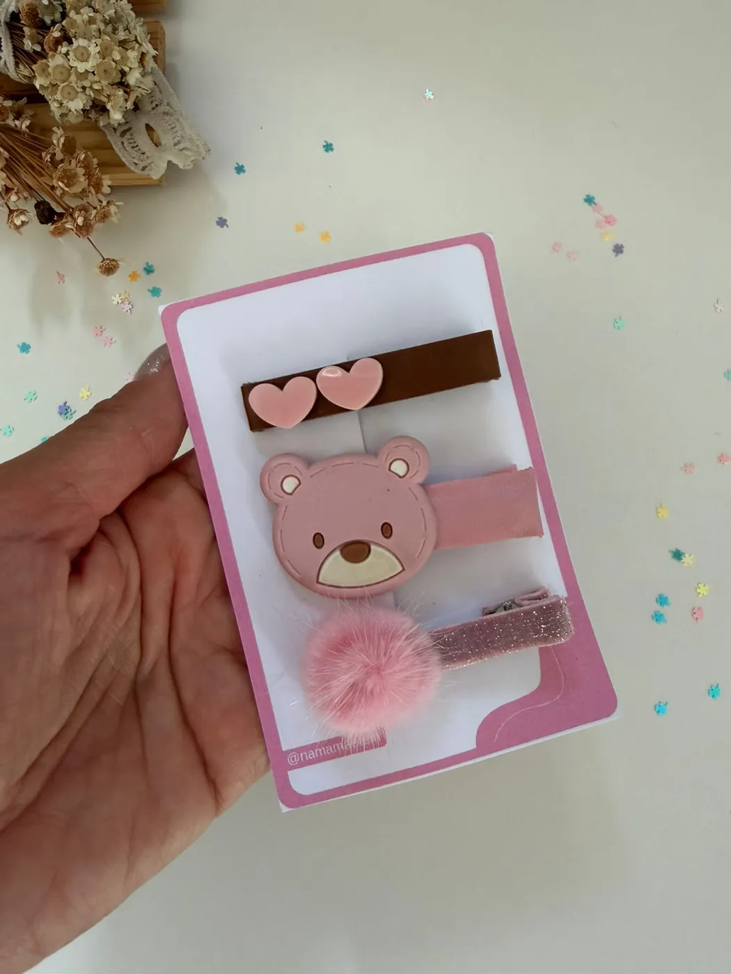 Kit Hairclips Ursinha Marrom e Rosa