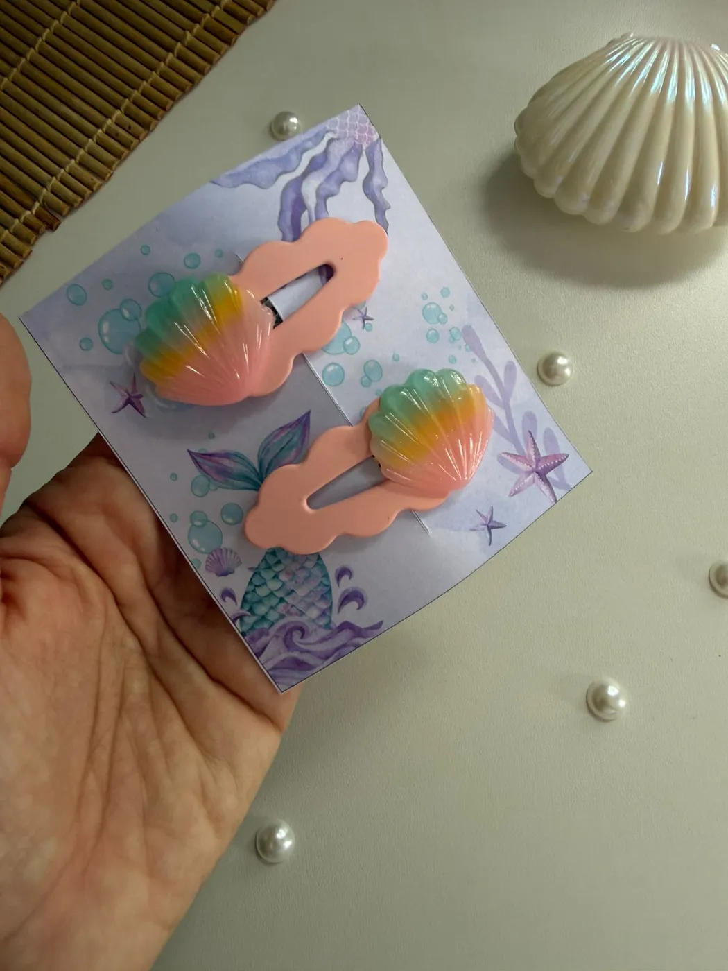 Parzinho Hairclip Concha Rosa Glitter