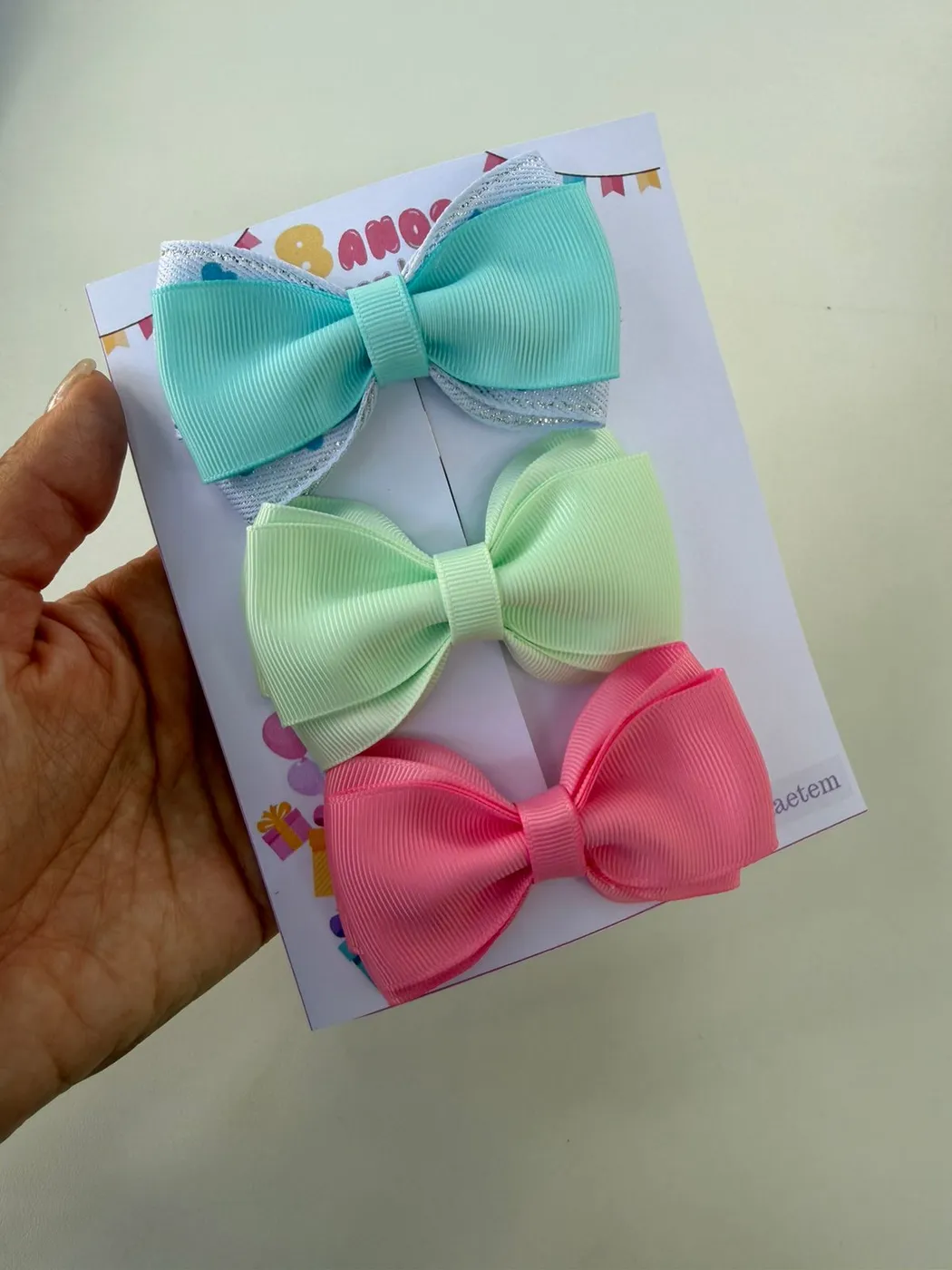 Trio de Laços Azul Tiffany Verde Menta e Rosa
