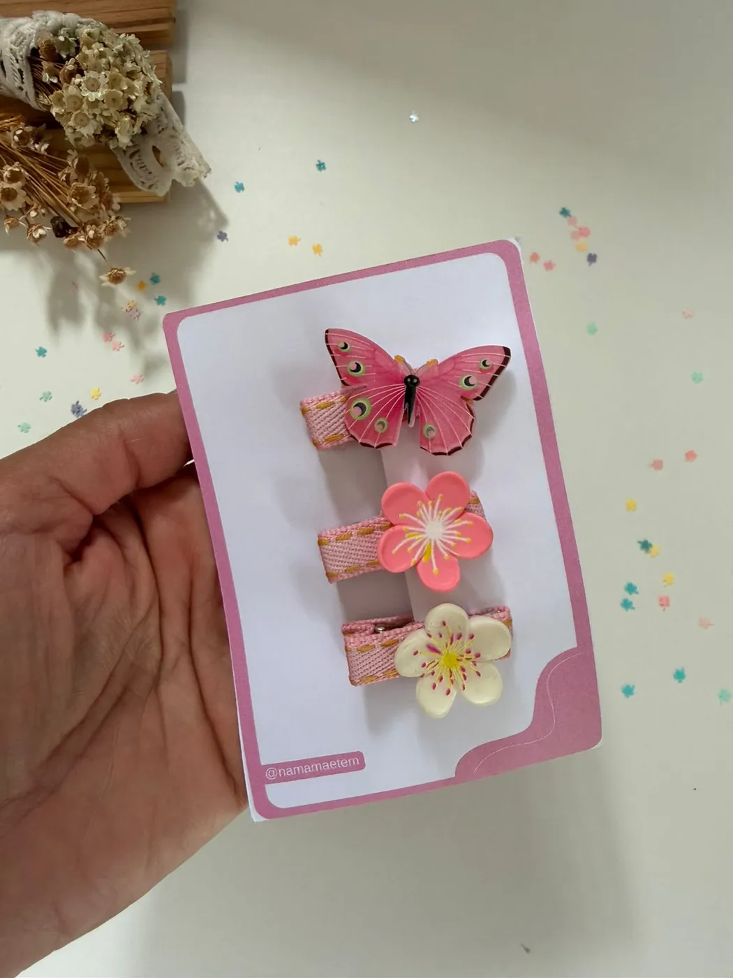 Kit Baby Clips Borboleta e Flor Rosa