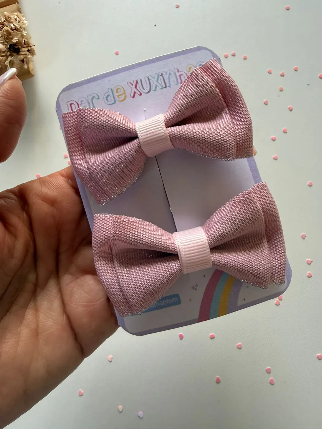 Parzinho Laço Rosa Antigo Canelado