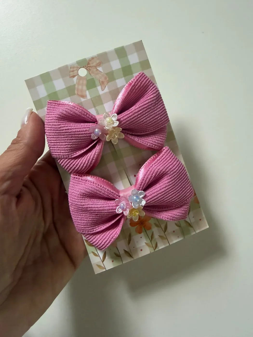 Parzinho Laço Canelado Pink com Florzinha
