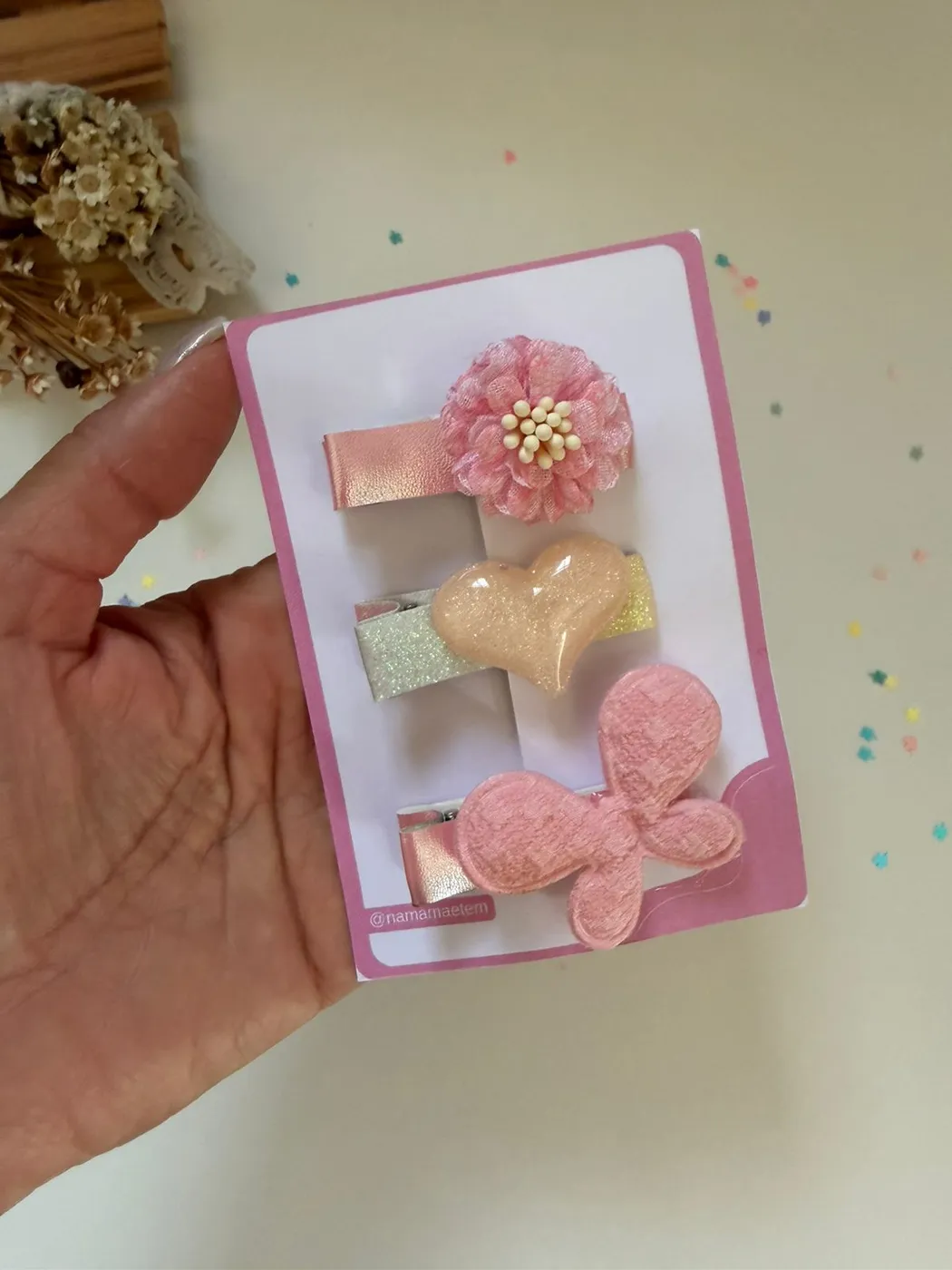 Kit Hairclips Flor e Borboleta Rosa Bebê