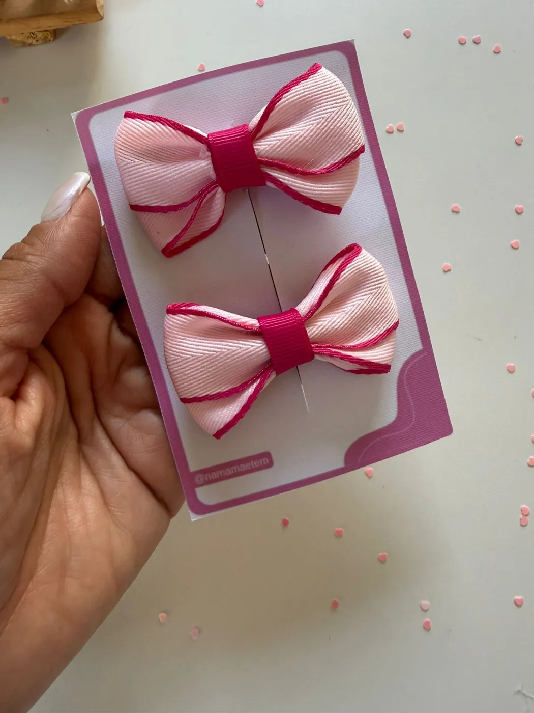 Parzinho Laço Rosa Bebê com Borda Pink