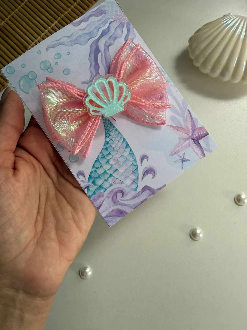 Laço Sereia Rosa com Concha
