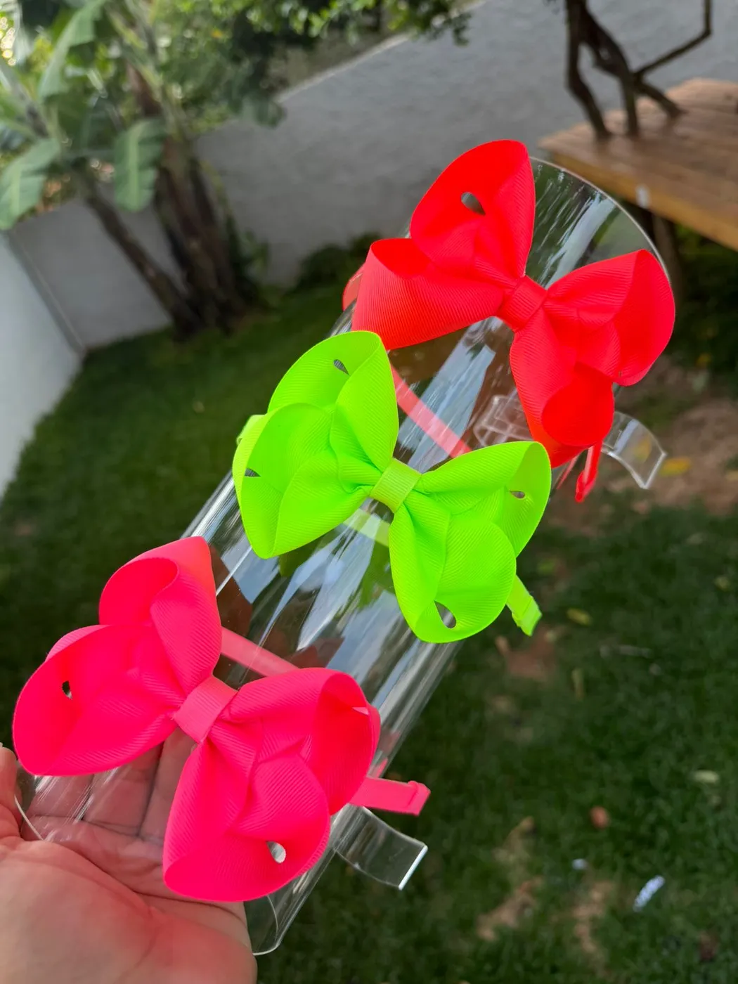 Trio de Laços Neon Rosa, Verde e Vermelho