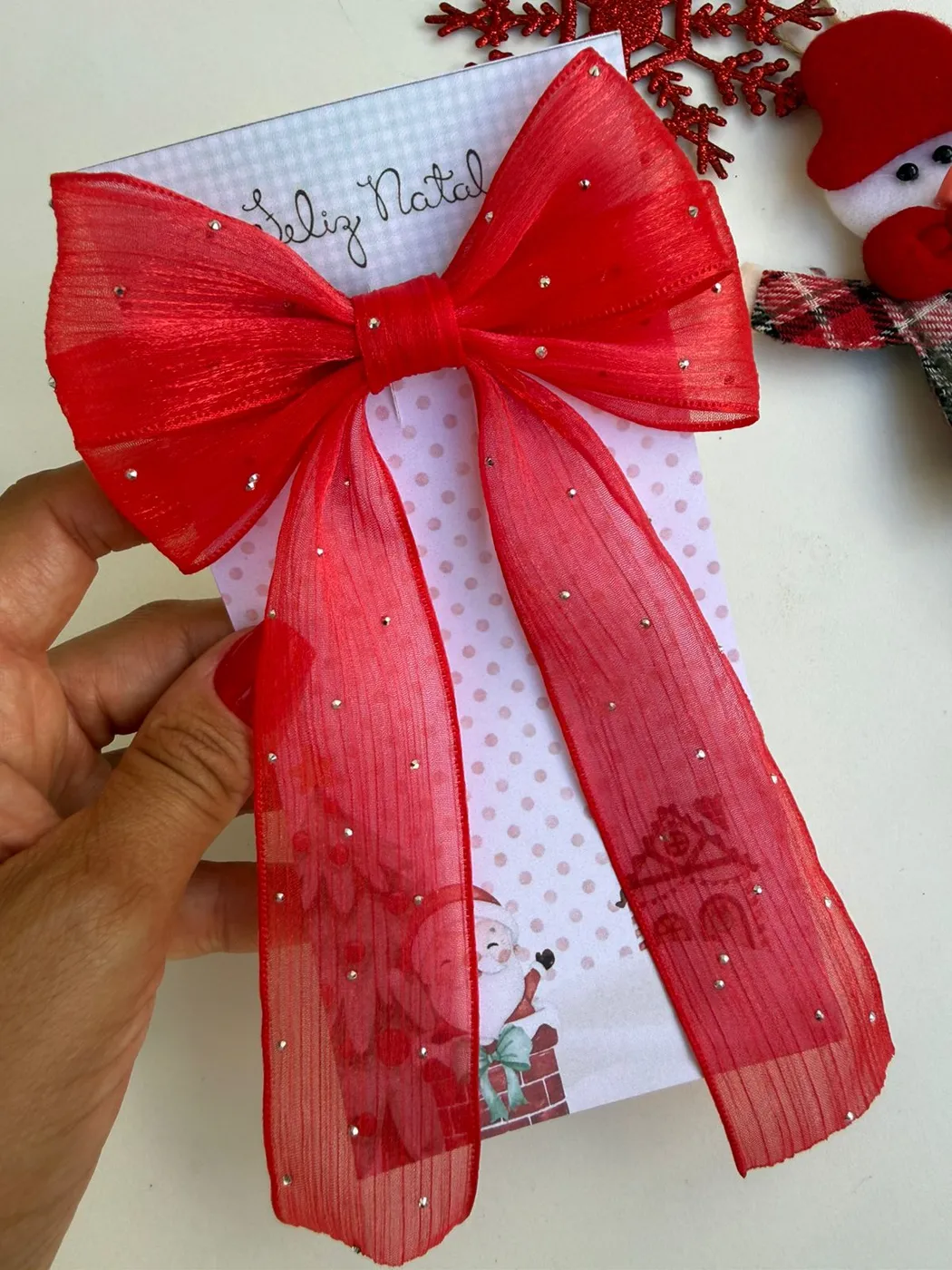 Laço com Pontas Organza Vermelho Natal