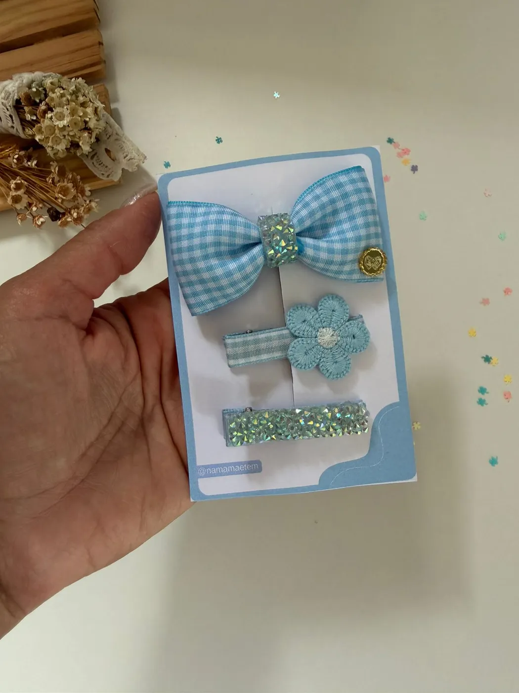 Kit Laço Xadrez Azul com Baby Clips